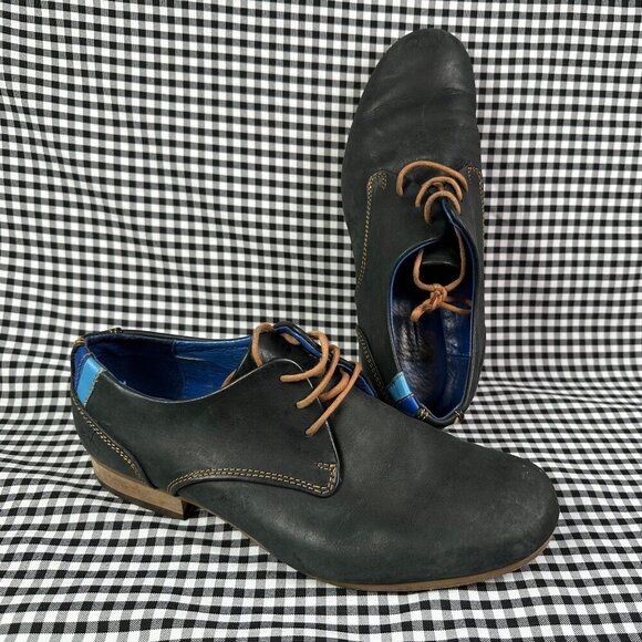 John Fluevog Other - John Fluevog Radio CBC Men’s Classic Derby Shoes Black Blue Leather Size 9